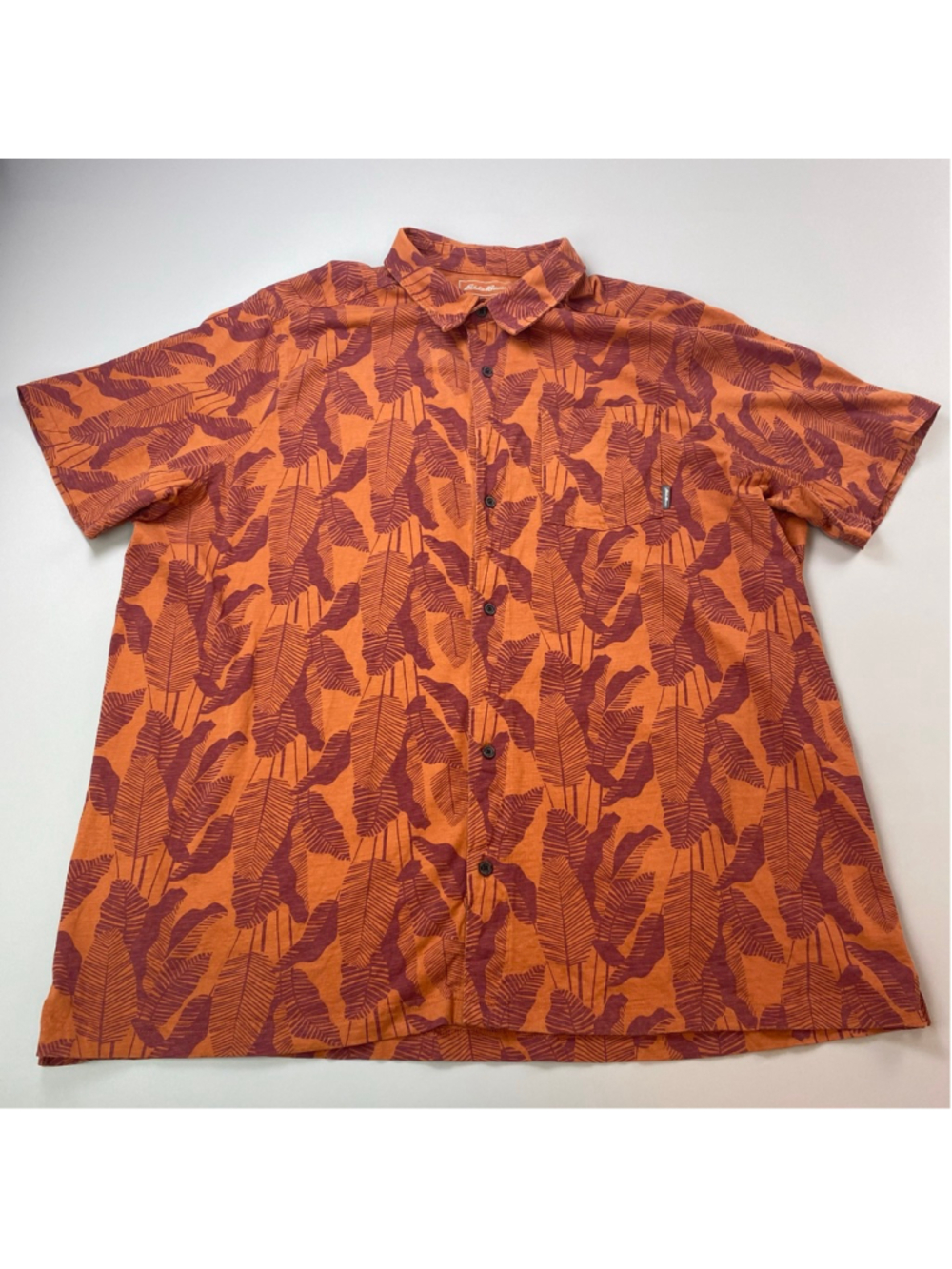 Eddie Bauer Shirt Mens 3XL TALL Button Up Retro Resort Tropical Maximalism Leaf